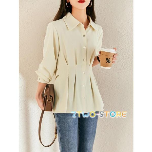 ブラウス レディース 長袖 バックプリーツブラウス 襟付きブラウス トップス シャツブラウス プリー...