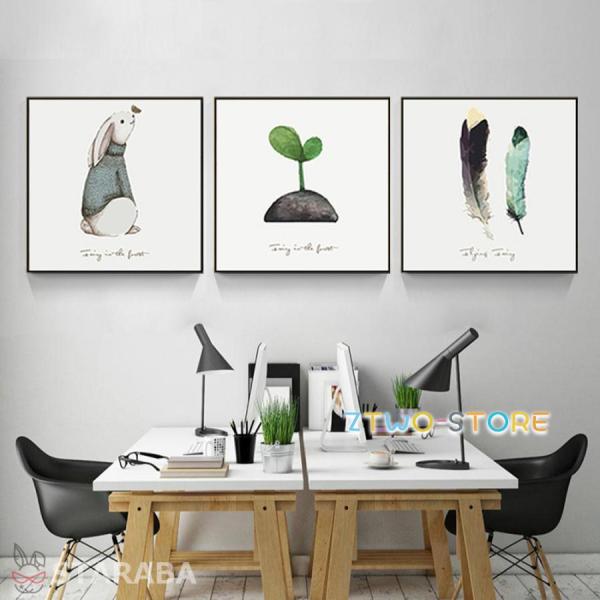 3枚セット 絵画 インテリア ファブリック 絵 動物 うさぎ  30×30cm  壁掛け アートパネ...