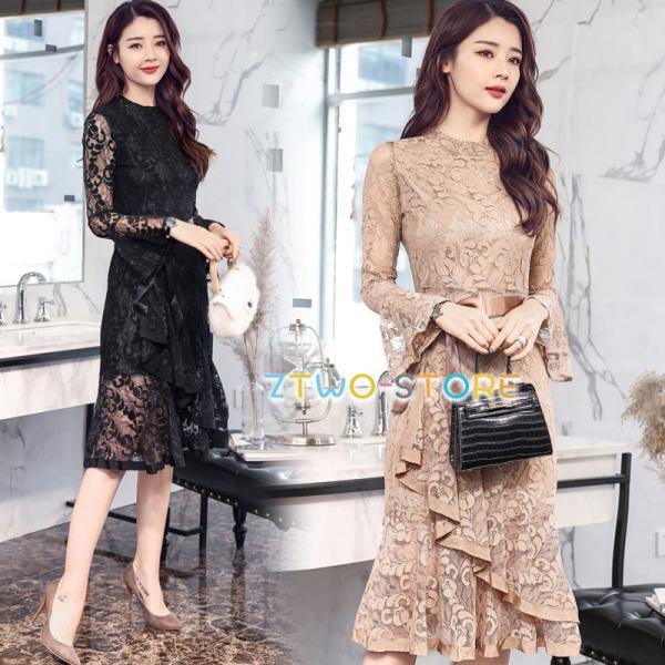 パーティードレス 結婚式 袖あり 40代 20代 10代 韓国風 フォーマルドレス OLスーツ レデ...