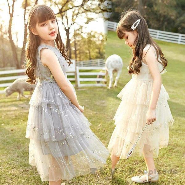 子供服 ワンピース 女の子 夏服 レース韓国半袖星柄刺繍 女の子  キッズ 子ども服 ジュニア ドレ...