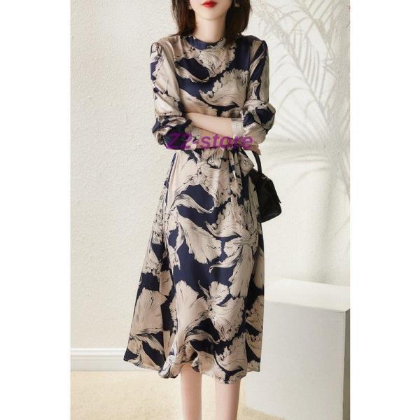 ワンピース レディース 40代 秋服 ワンピース フォーマルワンピース 長袖 Aライン 柄物ワンピー...