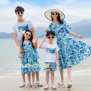 親子ペアルック アロハ 花柄 ペアT/ワンピ コーデ ハワイ旅行に