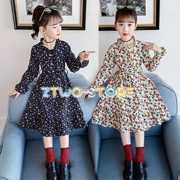 子供服 ワンピース 160 韓国子供服 キッズ 女の子 長袖 花柄ワンピース 綿 春服 フリル 子供...