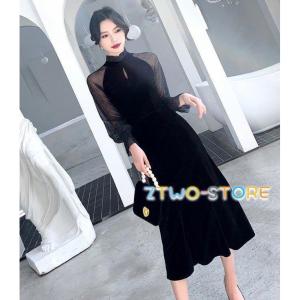 パーティードレス 結婚式 お呼ばれドレス 袖あり シースルー袖 長袖 黒 ミモレ丈 ミディアムドレス ワンピース フォーマル スタンドカラー 大きいサイズ 3l Ztwo0125 Nz157 Z2ストア 通販 Yahoo ショッピング