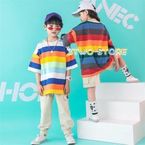 キッズ ダンス衣装 ヒップホップ 子供 HIPHOP チェック柄  男の子 女の子 Ｔシャツ 半袖 トップス  ジャズダンス DANCE ステージ衣装 練習着 演出 セール｜ztwo-store