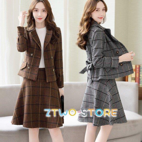 セットアップ レデース 秋 冬 スカート スーツジャケット 2点セット ウール混コート お洒落 上品...
