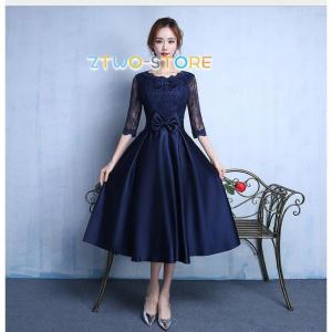 袖あり 刺繍 ミモレドレス パーティードレス 10代 20代 30代40代 A