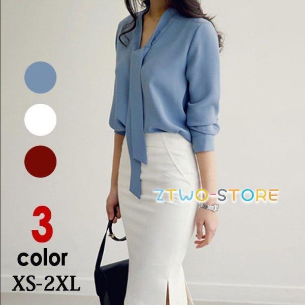 ブラウス レディース フォーマル ボウタイ リボン シャツ オフィス 長袖 春 夏 秋 冬 シフォン...