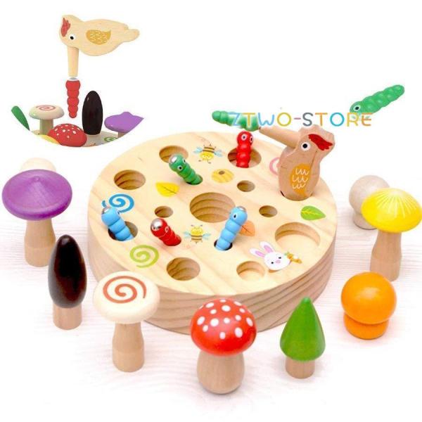 木製パズル 木のおもちゃ はめ込むパズル マグネットおもちゃ マグネット遊び 釣りおもちゃ 虫 キノ...