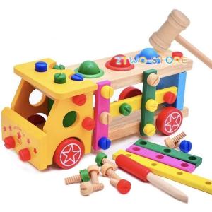 木製玩具 車 おもちゃ 組み立ておもちゃ 大工さん 工具おもちゃ セット 55点  ドライバー ごっこ遊び おままごと DIY車 カラフル 男の子  おもちゃ プレゼント