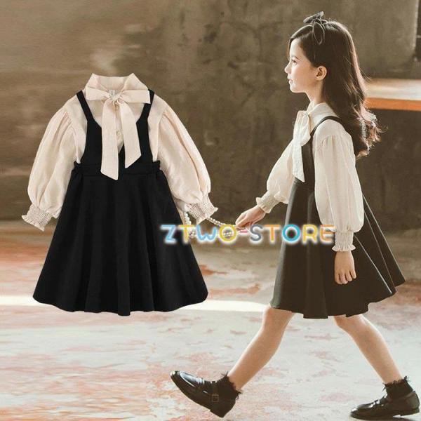 2点セット 子供服 セットアップ 女の子 キッズ 春秋 長袖 シャツ ワンピース 韓国子供服 フォー...