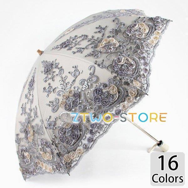 レディース 可愛い 晴雨兼用 傘 耐風 折りたたみ傘 折り畳み傘 ジャンプ おしゃれ 軽量 刺繍 花...