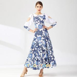 社交ダンスドレスレディース モダンダンス ロング丈ワンピース 長袖  レッスン着  フラメンコ  ワルツ専用ドレス スタンダード練習着｜ztwo-store