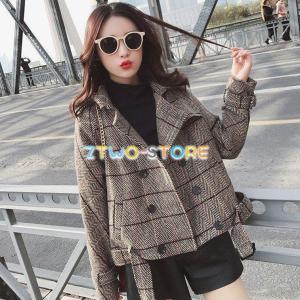 ショートコート レディース 冬 韓国 チェック柄 コート 襟 アウター