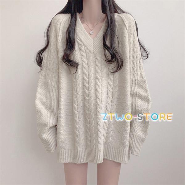 ニットワンピース ミニ丈 レディース 春 秋 冬 トップス 膝上丈 厚手 vネック セーター ロング...