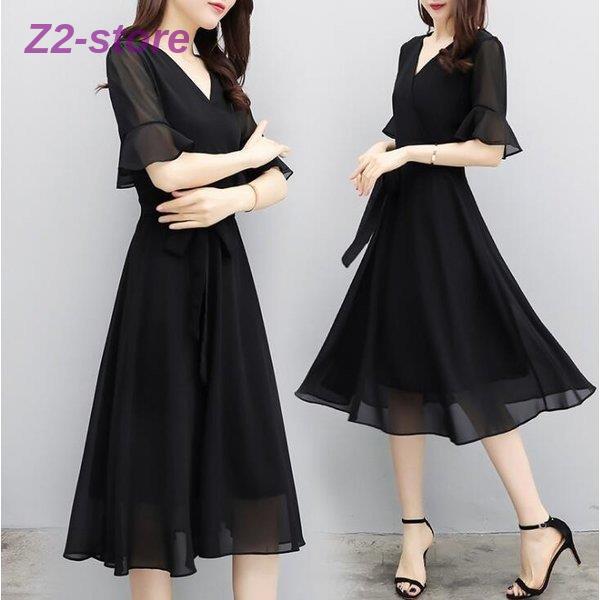 ワンピース レディース きれいめ 40代 夏 膝丈ワンピース 半袖 Vネック シフォンワンピース パ...