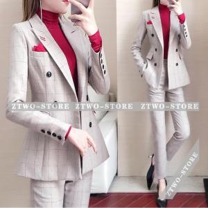 チェック柄 セットアップ ビジネススーツ レディースパンツスーツ