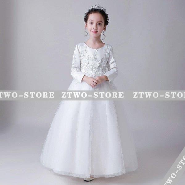 子供ドレス ピアノ発表会 ロング 結婚式 キッズ フォーマルドレス 子どもドレス ジュニアドレス 白...
