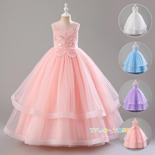 子供ドレス ピアノ発表会 ロング 結婚式 キッズ フォーマルドレス 半袖 ワンピース 子どもドレス ...