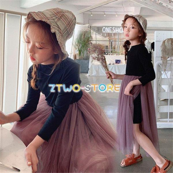 キッズワンピース 女の子 フォーマル ドレス チュールワンピースセット 長袖  可愛い 結婚式 子供...