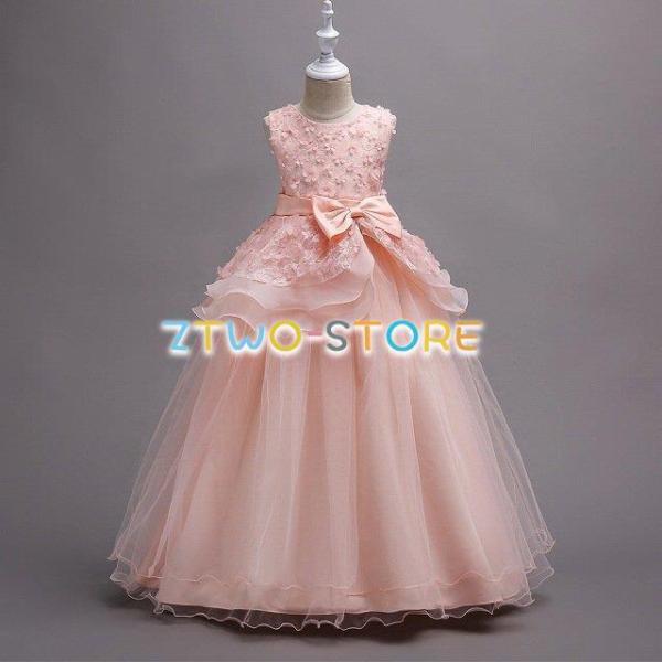 子供ドレス　ピアノ発表会ドレス　子供フォーマルドレス　フラワーガール　ピンク　グリーン　パープル　ブ...