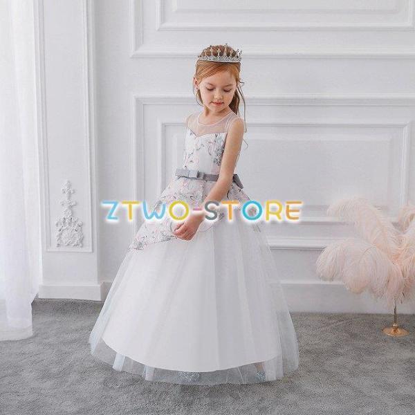 子供ドレス　ピアノ発表会ドレス　子供フォーマルドレス　フラワーガール　ピンク　グレー　ブルー　グリー...