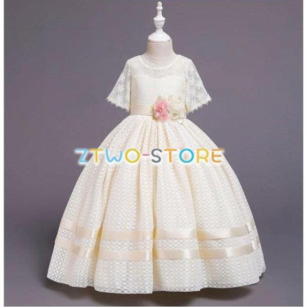 子供ドレス　女の子ドレス　子供フォーマルドレス　フラワーガール　ベージュ ピンク　女の子レースドレス...