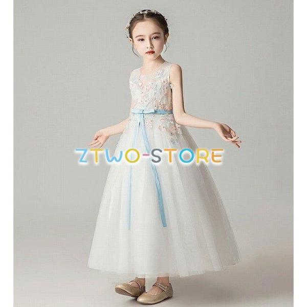 子供ドレス　ピアノ発表会ドレス　子供フォーマルドレス　フラワーガール　ホワイト女の子花ドレス　プリン...