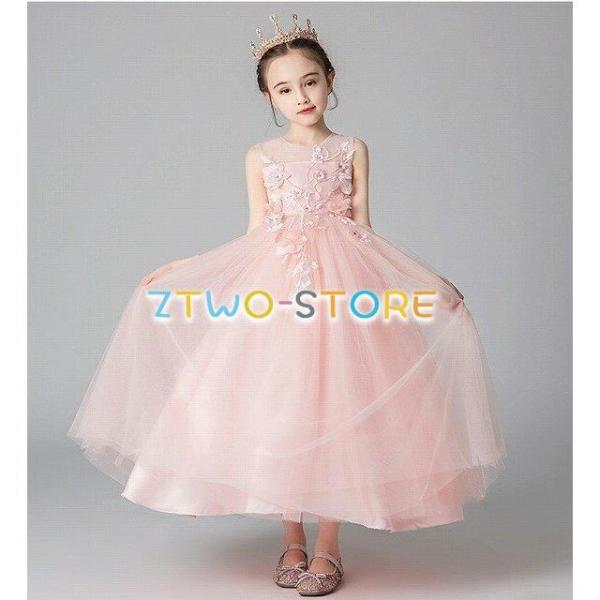 子供ドレス　女の子ドレス　子供フォーマルドレス　フラワーガール　ホワイト ピンク　女の子花ドレス　ピ...