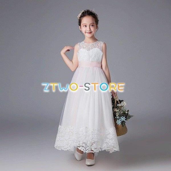 子供ドレス　女の子ドレス　子供フォーマルドレス　フラワーガール　ホワイト 女の子花ロングドレス　ピア...