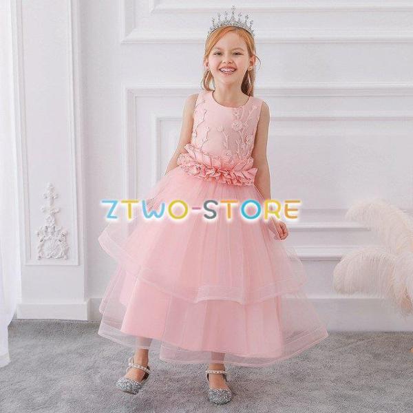 子供ドレス　ピアノ発表会ドレス　子供フォーマルドレス　フラワーガール　ピンク　 グリーン　ホワイト　...