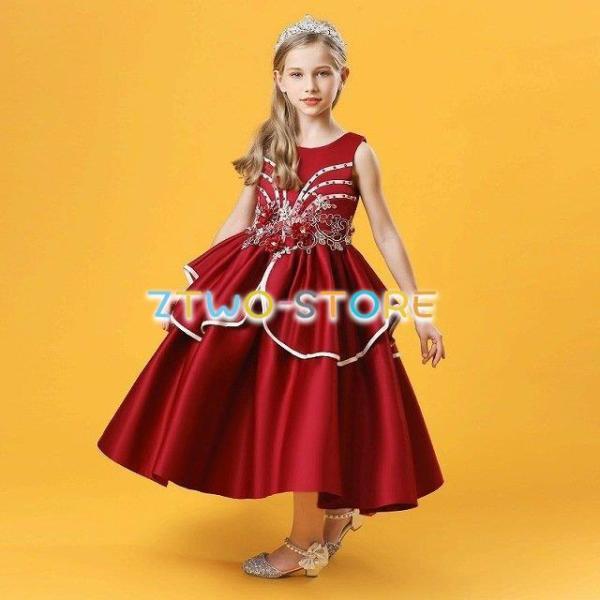 子供ドレス　ピアノ発表会ドレス　子供フォーマルドレス　フラワーガール　レッド　ネイビー　ダークピンク...