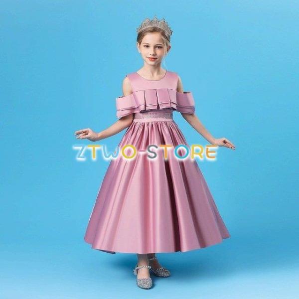 子供ドレス　ピアノ発表会ドレス　子供フォーマルドレス　フラワーガール　レッド　パープル　ロイヤルブル...