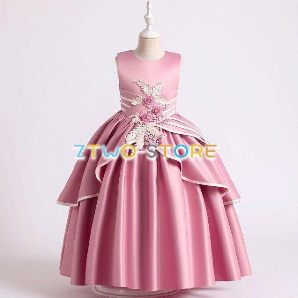 子供ドレス　ピアノ発表会ドレス　子供フォーマルドレス　フラワーガール　ネイビー　ワインレッド　ダーク...