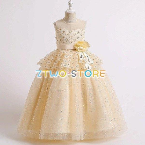 子供ドレス　ピアノ発表会ドレス　子供フォーマルドレス　フラワーガール　ホワイト　ピンク　ゴールド　　...