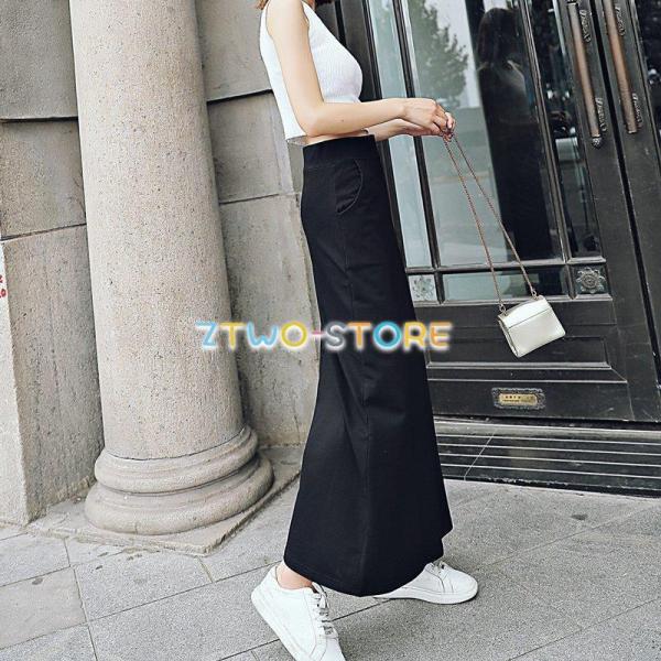 レディース スカート ロング丈 ハーフレングス ボトムス 無地 ブラック Aライン ハイウエスト 大...