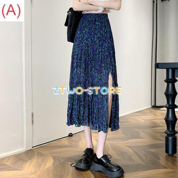 5パターン有り レディース スカート ミドル丈 Aライン ハイウエスト プリーツスカート スリット ...
