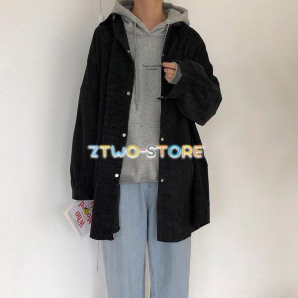 2色有り レディース ジャケット 秋冬 長袖 コーデュロイシャツ ランタンスリーブ Aライン スナッ...