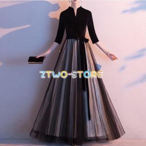 黒 ワンピース レディース ベロア ベルベット ロングワンピース レース