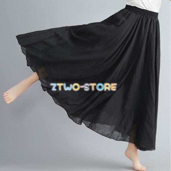 ４色有り Aライン スカート マキシ丈 ふんわり カジュアル レディース ウエストゴム 無地