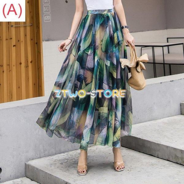 5色有り レディース スカート ミドル丈 Aライン ウエストゴム 総柄 スイングスカート カジュアル...