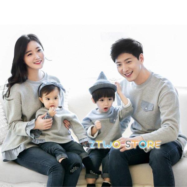 親子ペアルック ベビー 秋服 重ね着風 長袖 パーカー トップス レディース メンズ キッズ お揃い...