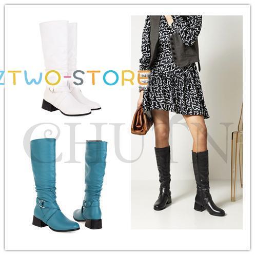 ロングブーツ レディースエナメルブーツ 長靴 履きやすい 太めヒール  サイドジップ 大きいサイズ ...