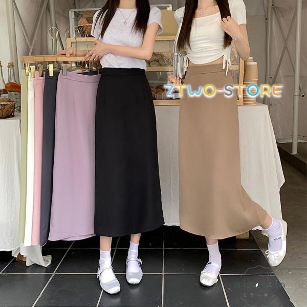 スカート 夏ボトムス レディース ミモレ丈スカート 夏服 ハイウエスト スラックス調 aラインスカー...
