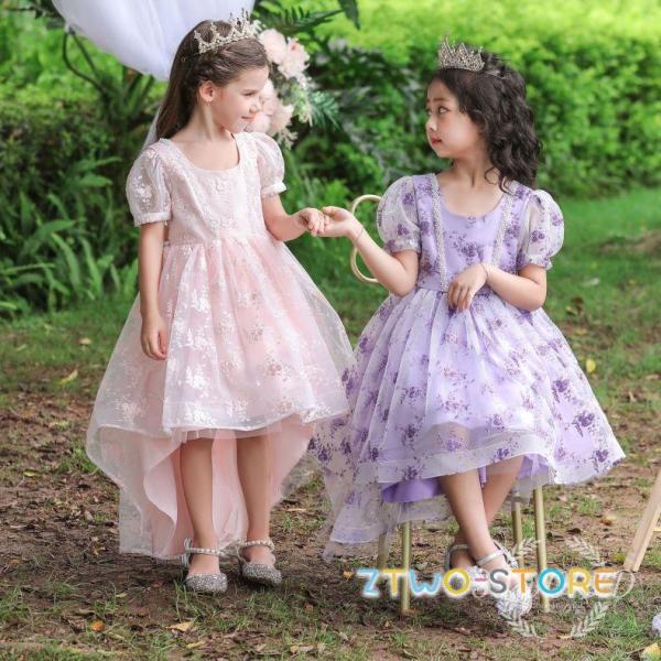ワンピース 子供 キッズ ドレス 発表会 ドレス 結婚式 ピンク パープル ブルー レッド キッズ ...