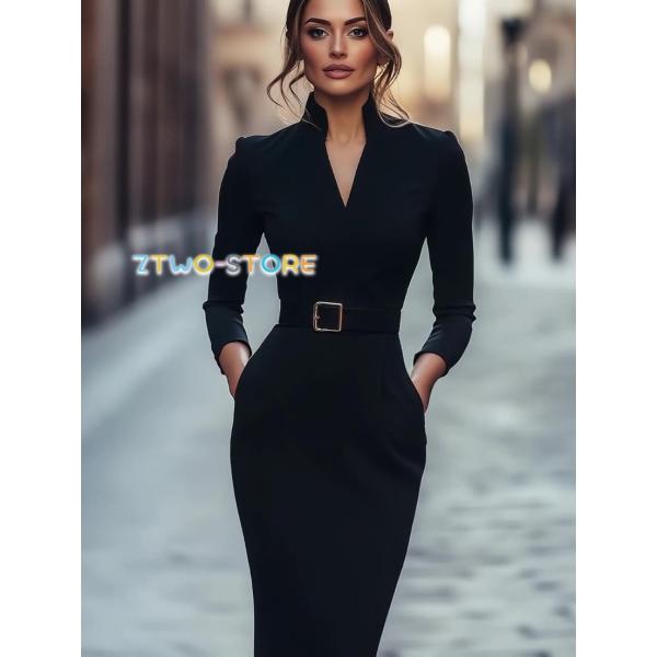 入学式スーツ レディース フォーマル ワンピース Vネック 長袖 ロング 膝下丈 セレモニースーツ ...