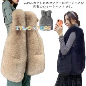 ファーベスト 毛皮ベスト レディース 韓国風 目玉 高級感 エコファー