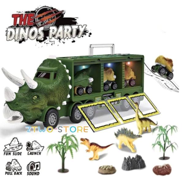 玩具 トリケラトプス 号 トラック バス 車 恐竜 ティラノサウルス プテラノドン ミニカー 置物 ...