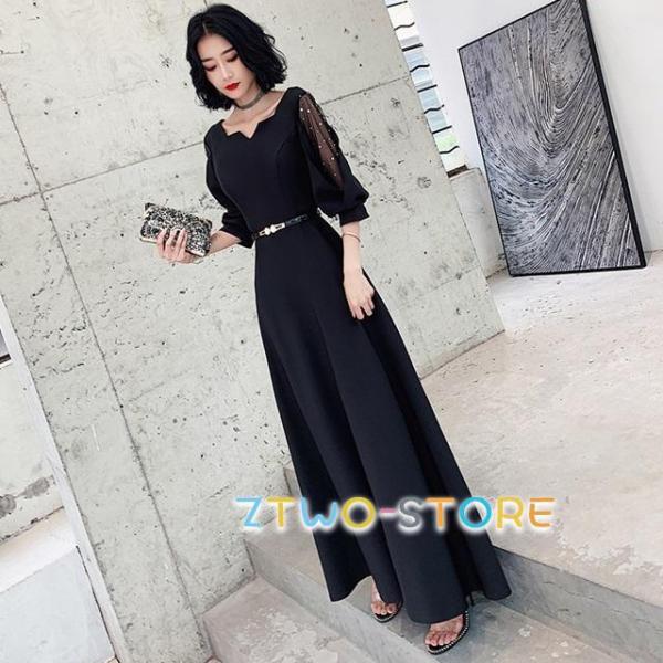 パーティードレス ロング 袖あり パーティードレス 大きいサイズ 3L 4L 結婚式 ワンピース 結...