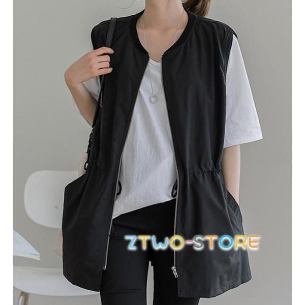 ジップアップ ベスト レディース 前開き ノーカラー ジャケット レディース カジュアル 春 夏 秋...